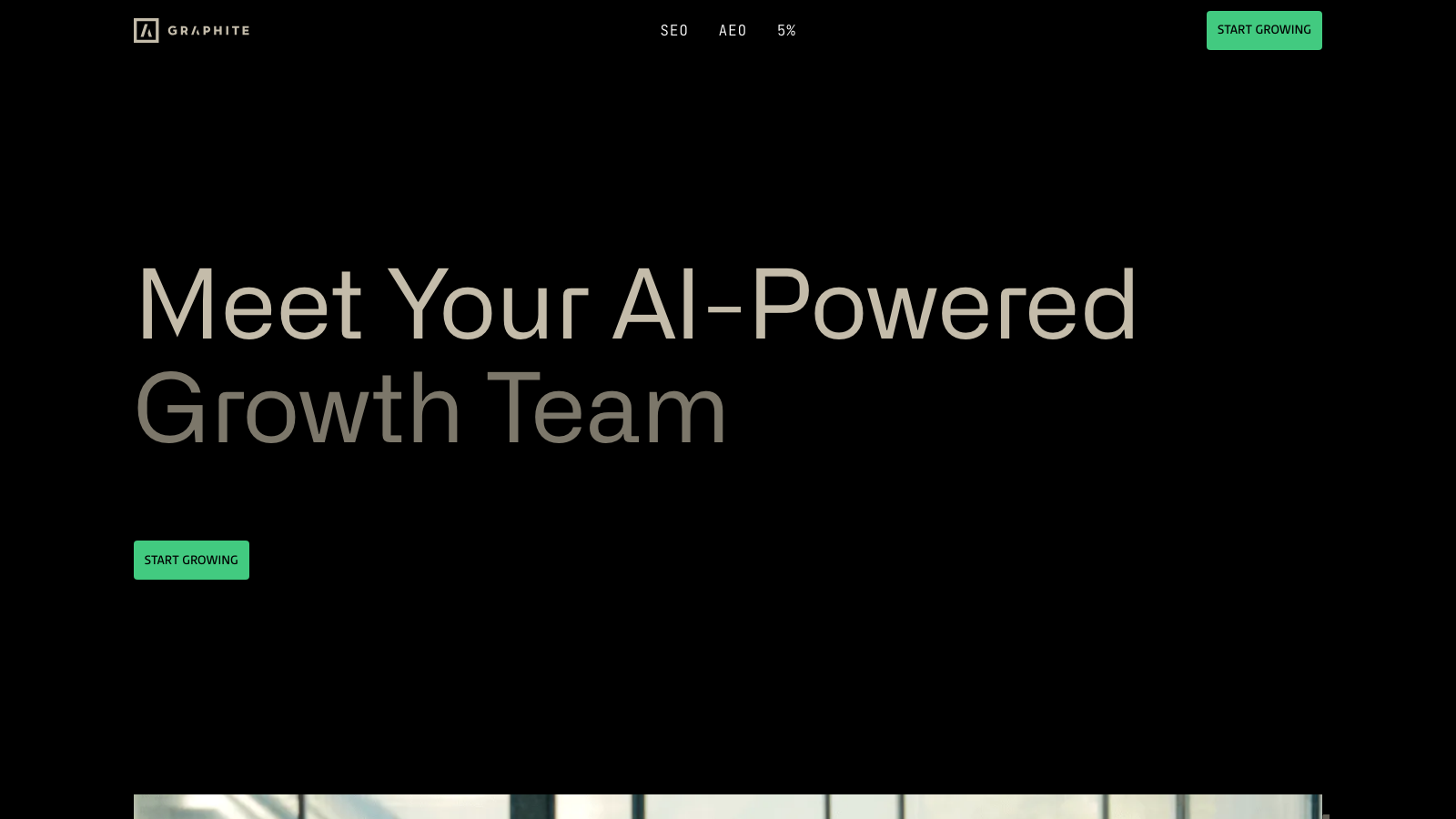 Graphite homepage showing its AI-powered growth platform for SEO, AEO, and AI visibility tracking