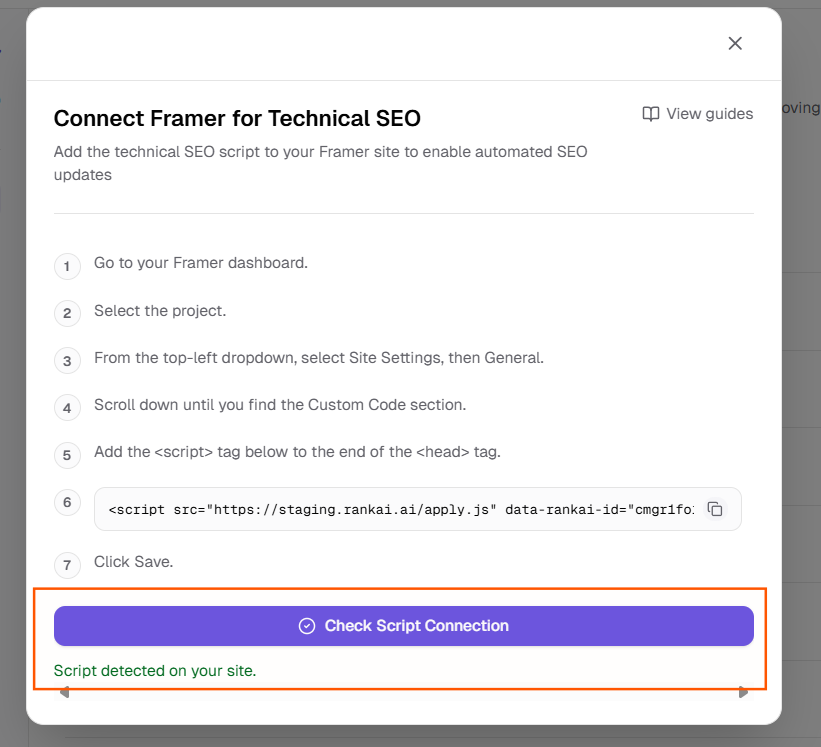 Check Script Connection in RankAI