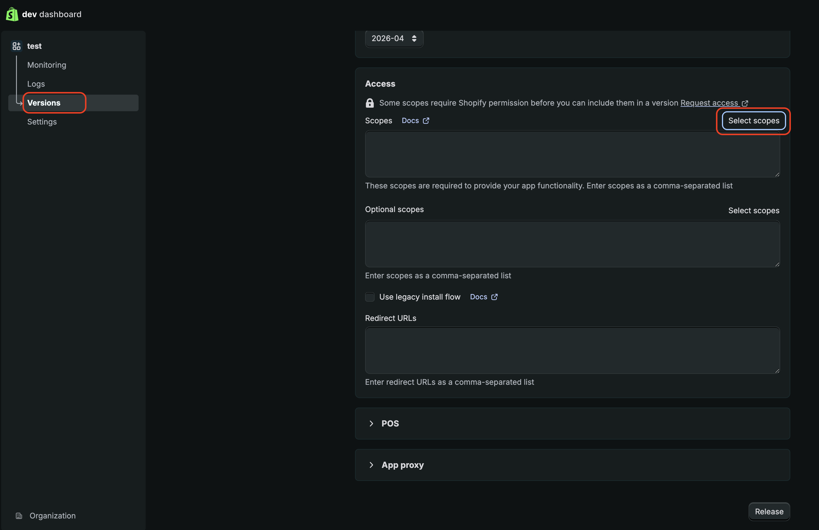 App Overview with Configure Admin API scopes button