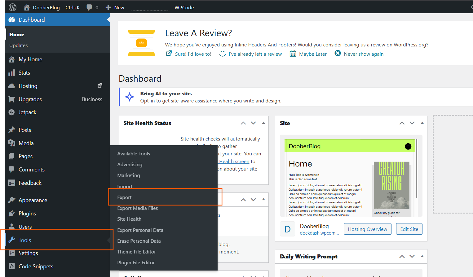 Export from WordPress