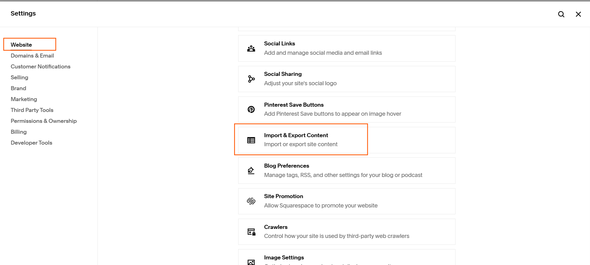 Import into Squarespace