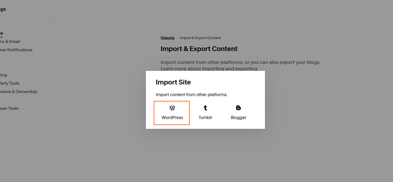 Import through WordPress