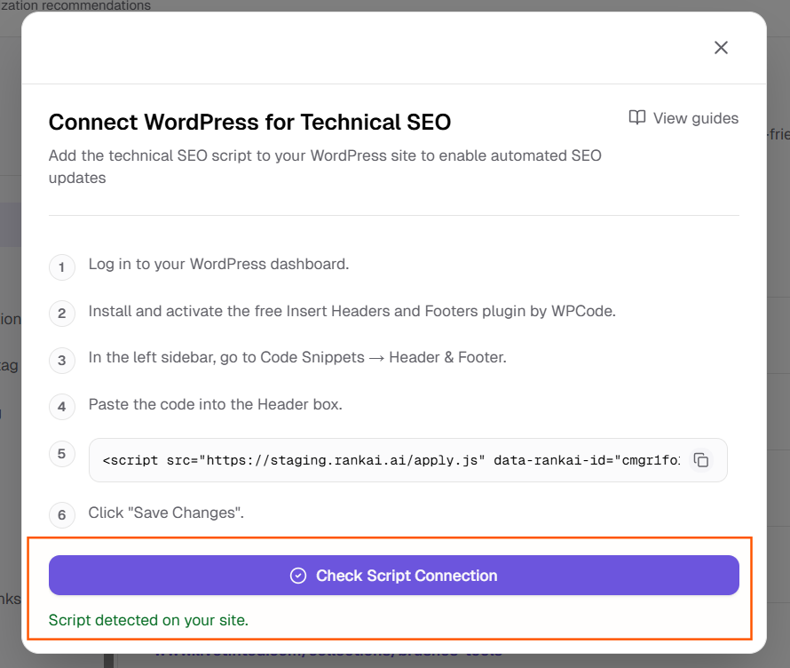 Check Script Connection in RankAI
